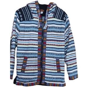 Little Kathmandu Gheri Cotton Jacket Striped Fleece Lined Zip Hoodie Size Small